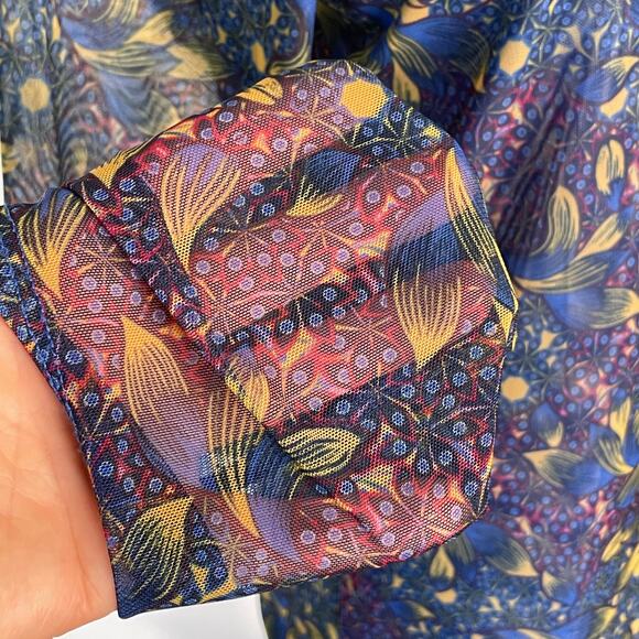Anthropologie Sheer Mock Neck Top Blue Paisley Artsy Lightweight Size Medium - Picture 5 of 11